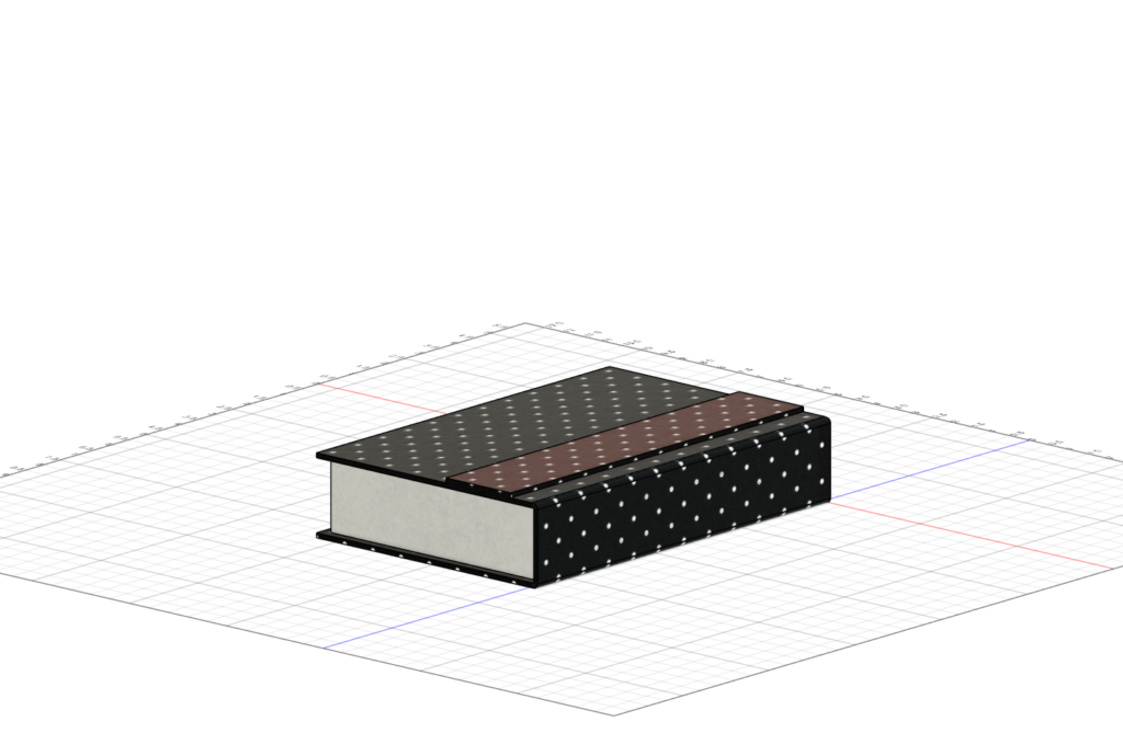 3D model of book, spine view. 