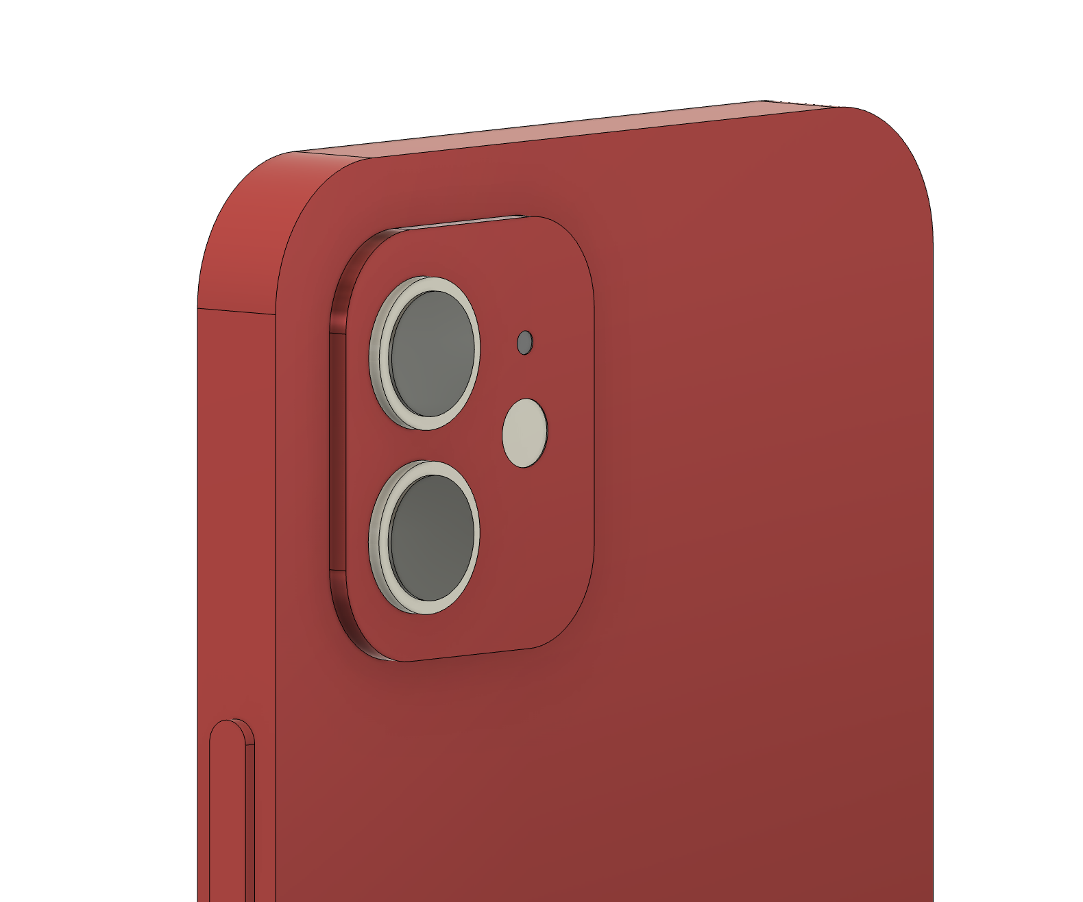 Shows a close up shot of red iPhone model from the back. Focused on the camera lens.