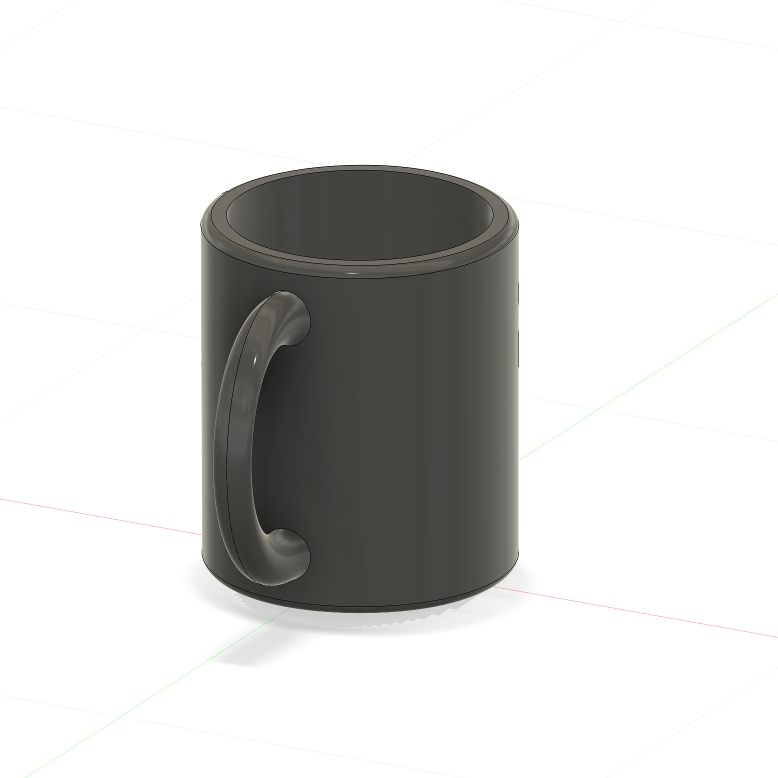 3D design of a black mug with a glossy ceramic texture.