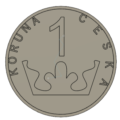 Progress photo of the top view of my 3D model of a Czech Koruna. 