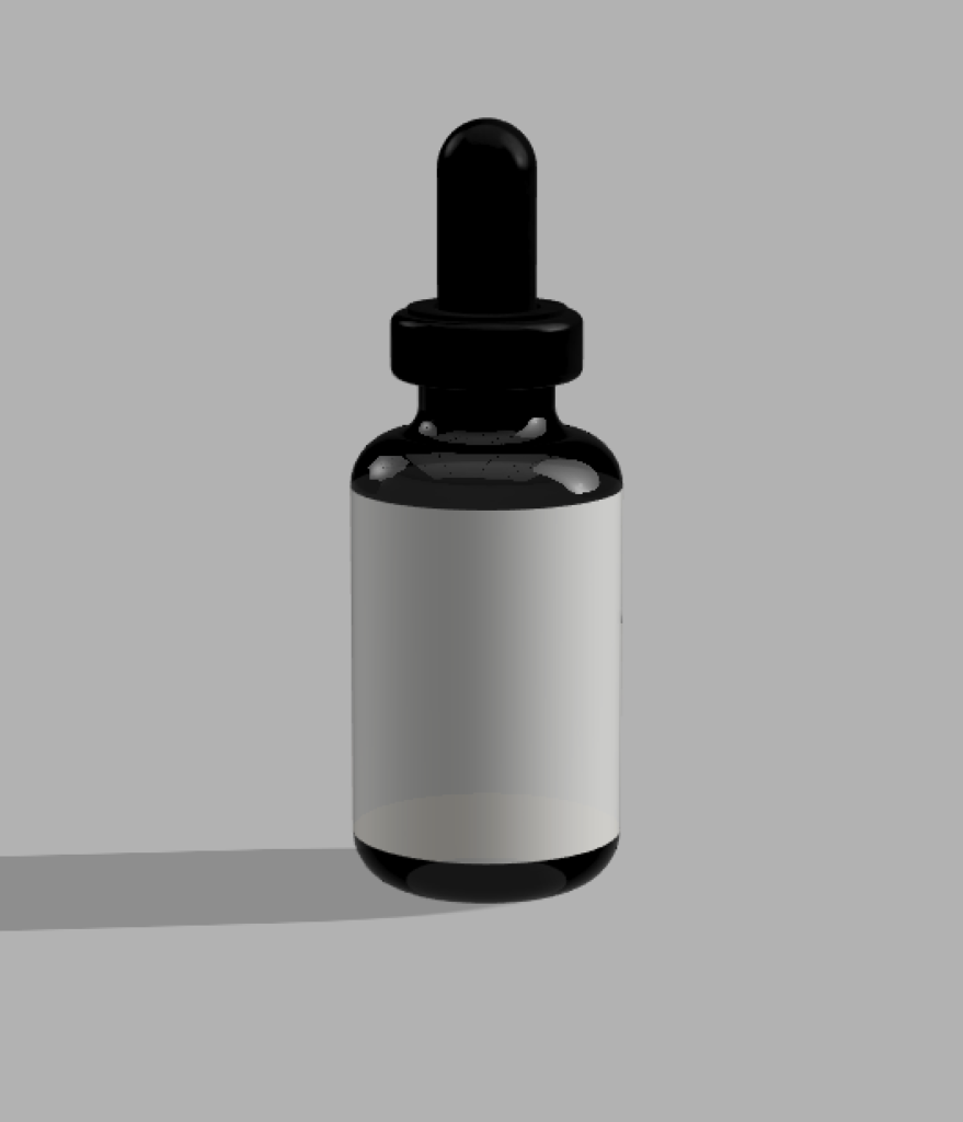 3D model of a rosemary oil bottle made in Fusion 360 - front view