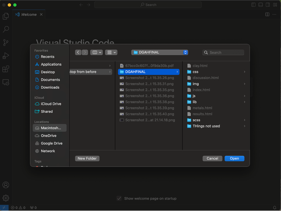 Opening the DGAH Final folder in VS Code