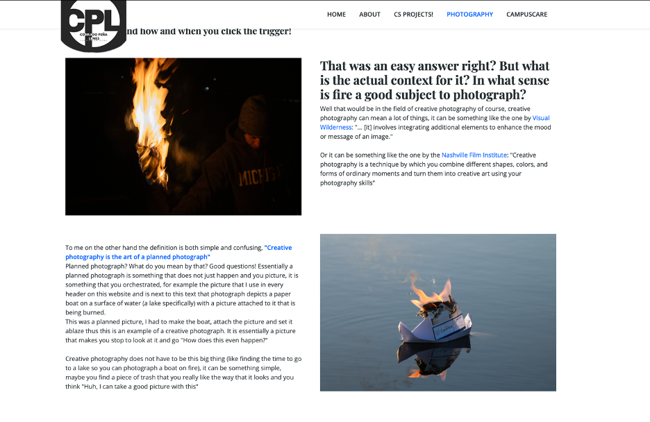 An article about fire on the personal website mentioned before